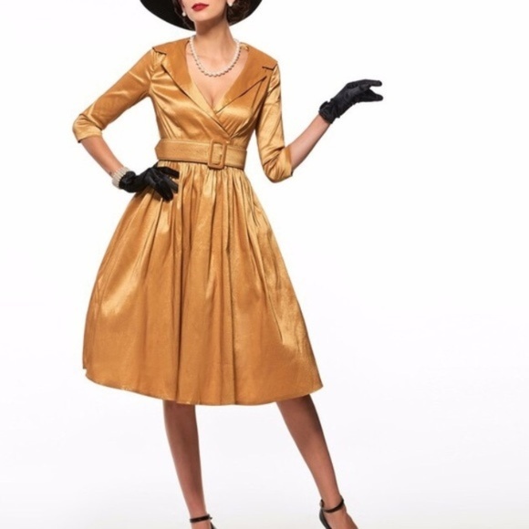 Dresses & Skirts - Rockabilly Pin Up Shiny Gold Vintage Style Dress